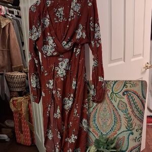 Gypsies & Moondust Rust Floral Long Sleeve Maxi Dress